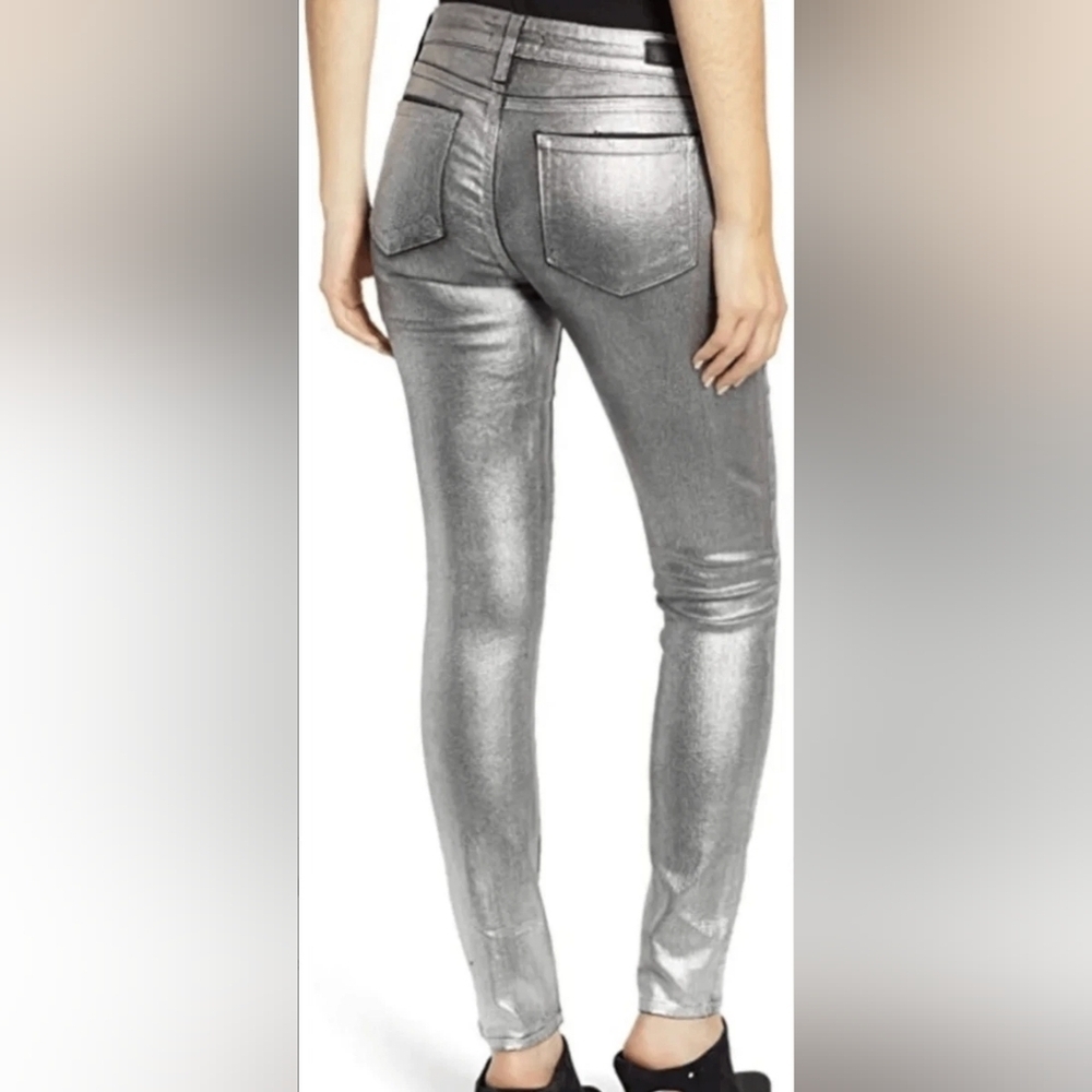 PAIGE SILVER SKINNY Verdugo Metallic Ankle Coated Jeans - Picture 3 of 5